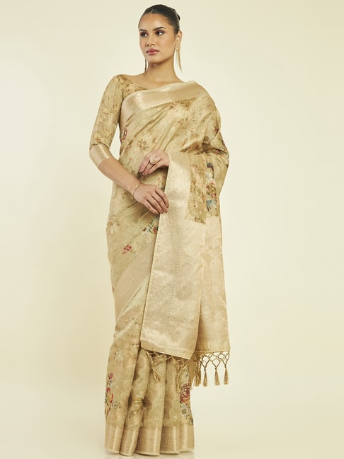 Soch Golden Woven Saree With Unstitched Blouse Price in India