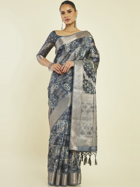 Soch Blue Woven Saree With Unstitched Blouse Price in India