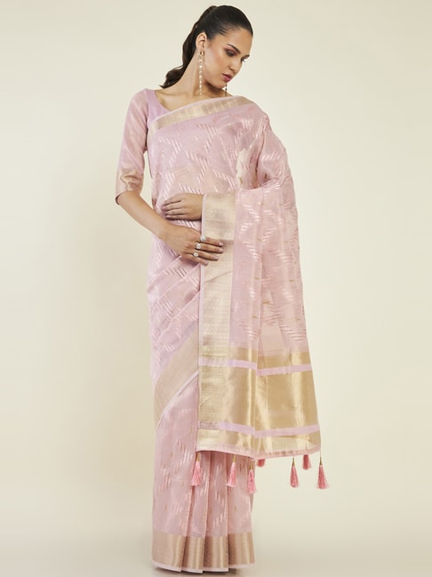 Soch Blush Pink Embellished Saree With Unstitched Blouse Price in India