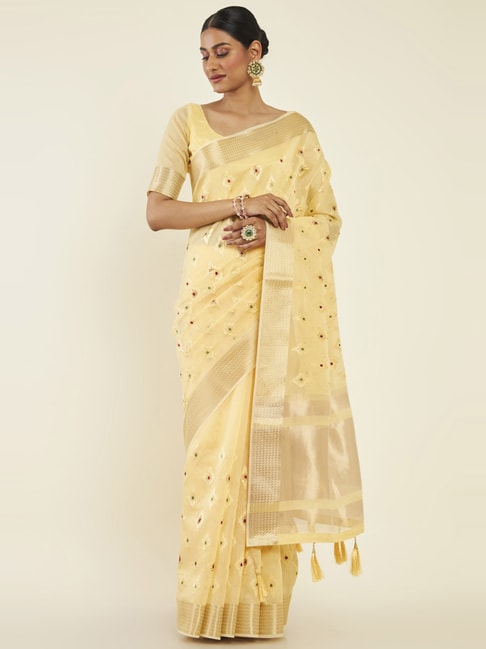 Soch Yellow Embellished Saree With Unstitched Blouse Price in India