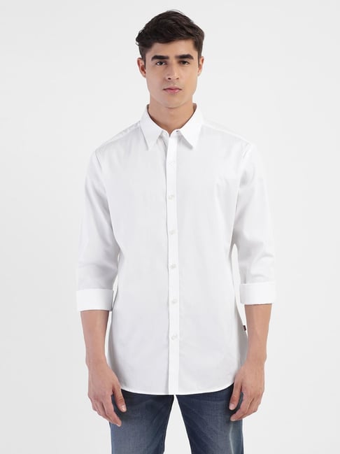 Levis Levi's White Cotton Slim Fit Self Pattern Shirts