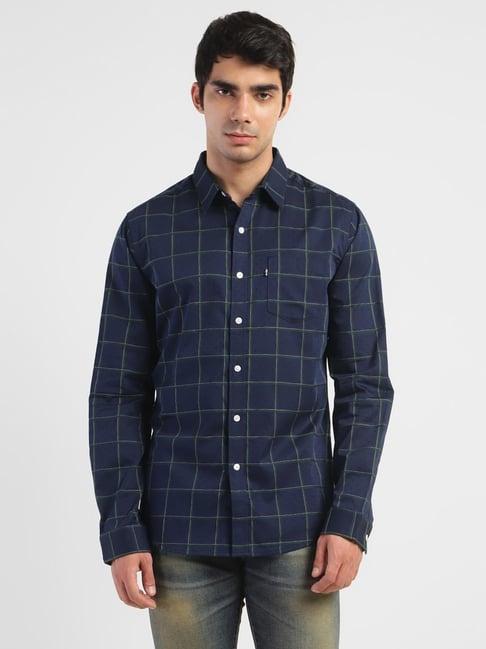 Levis Levi's Blue Cotton Slim Fit Checks Shirts