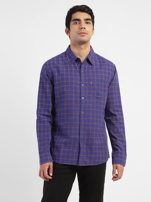 Levis Levi's Blue Cotton Slim Fit Checks Shirts