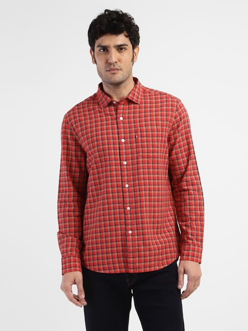 Levis Levi's Red Cotton Regular Fit Checks Shirts