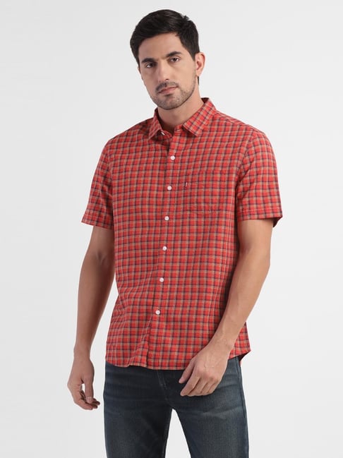 Levis Levi's Red Cotton Slim Fit Checks Shirts