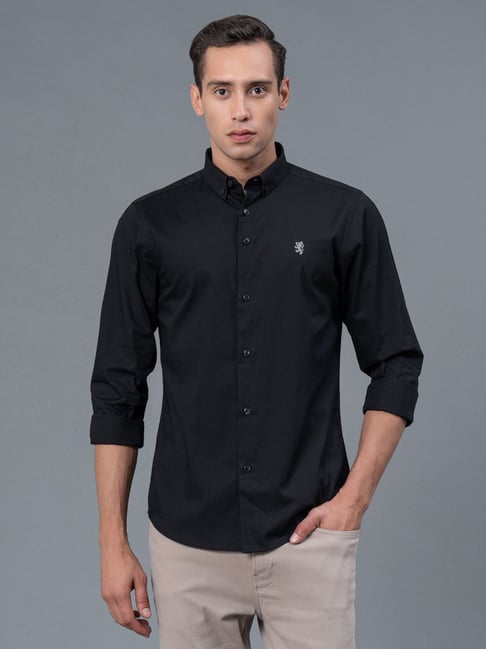 Red Tape Black Regular Fit Cotton Shirt