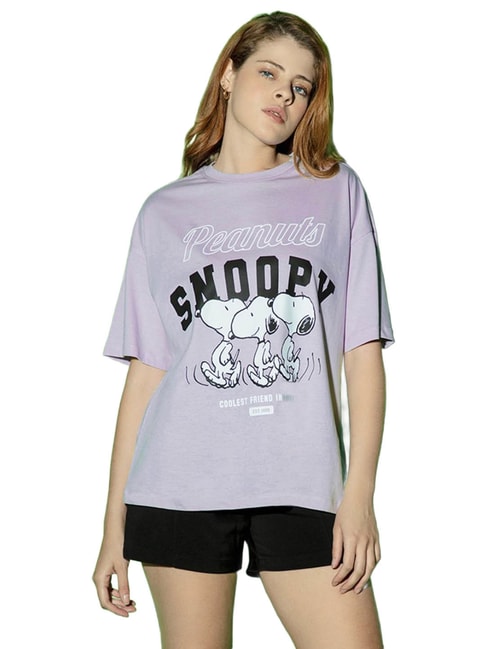 Bewakoof Purple Cotton Graphic Print T-Shirt Price in India