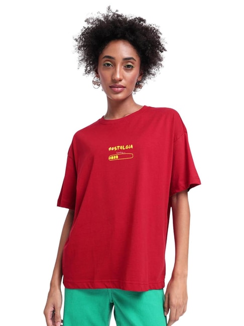 Bewakoof Red Cotton Graphic Print T-Shirt Price in India