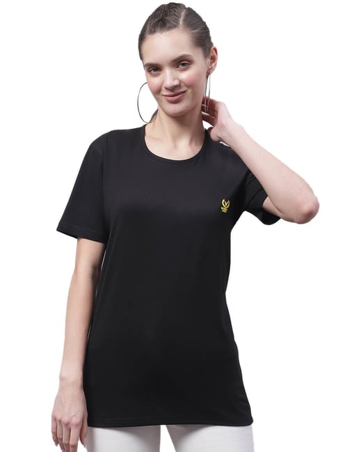 Vimal Jonney Black Cotton Logo Print Regular Fit T-Shirt-picture-18