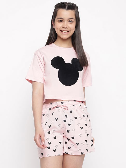 Lil Tomatoes Kids Pink Printed T-Shirt with Shorts