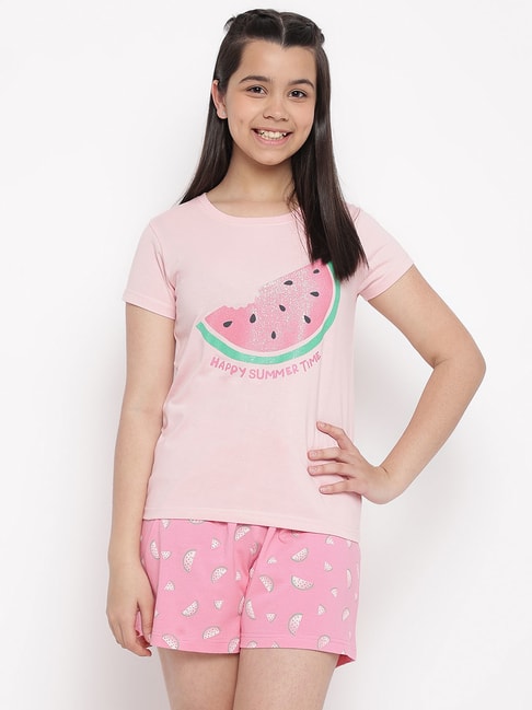 Lil Tomatoes Kids Pink Printed T-Shirt with Shorts