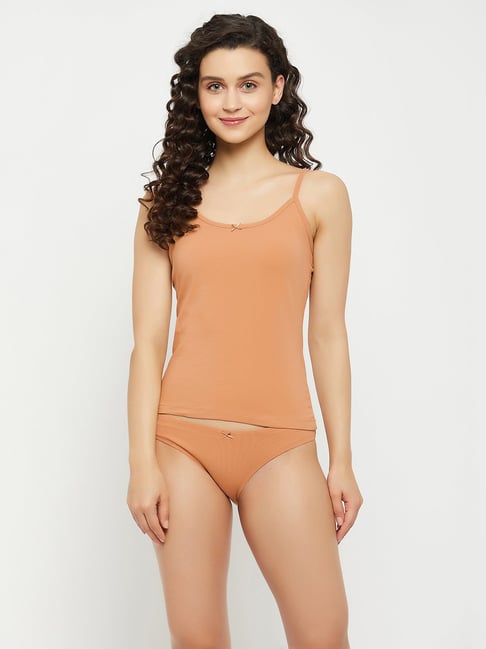 Clovia Women's Lace Non-Padded Non-Wired Full Cup Bra & Low Waist Bikini  Panty Set in Orange