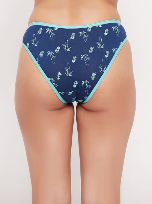 Clovia Blue Cotton Printed Bikini Panty
