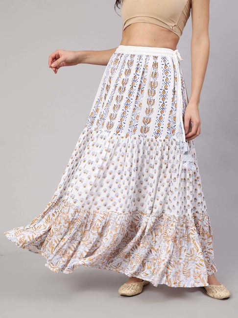 Aks White Printed Skirt