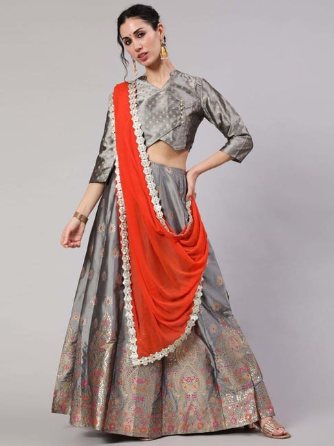 Satin silk wedding wear lehenga choli in charcoal grey - G3-GCS0789 |  G3fashion.com