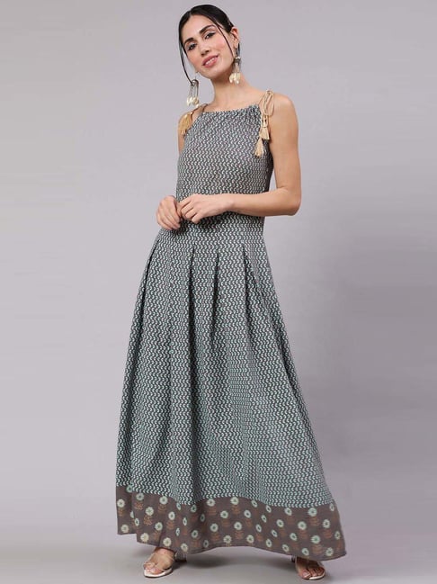 Aks Grey Printed Maxi Dress