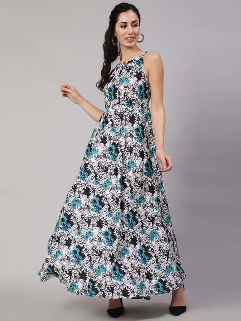 Aks Blue Printed Maxi Dress Price in India