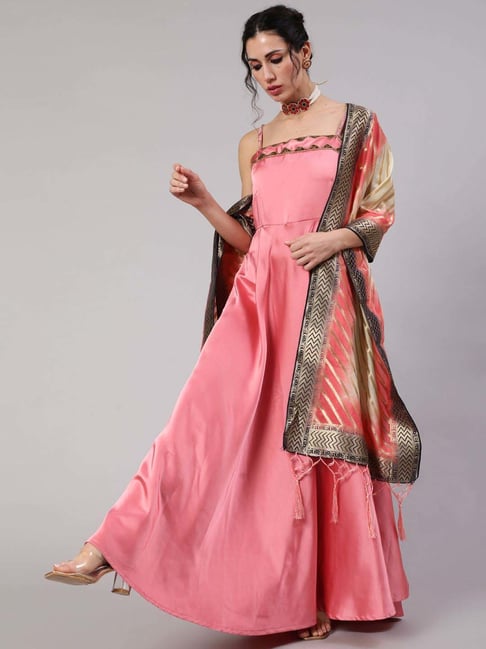 Aks Mauve Maxi Dress With Dupatta Price in India