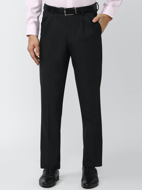 Van Heusen Black Regular Fit Texture Trousers