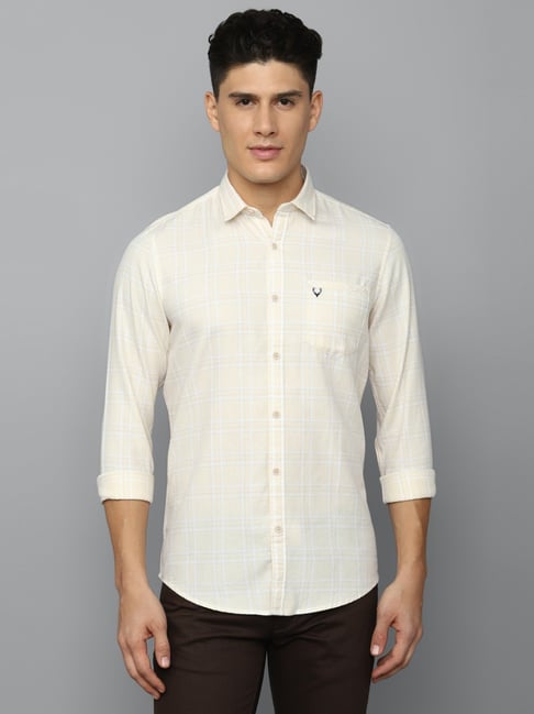 Allen Solly Jeans Beige Cotton Regular Fit Checks Shirt