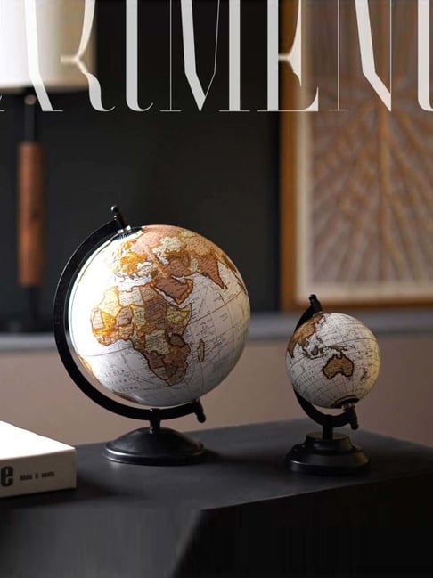 The Artment Modern Art Ethereal White & Black Metal Small Globe for Study Table