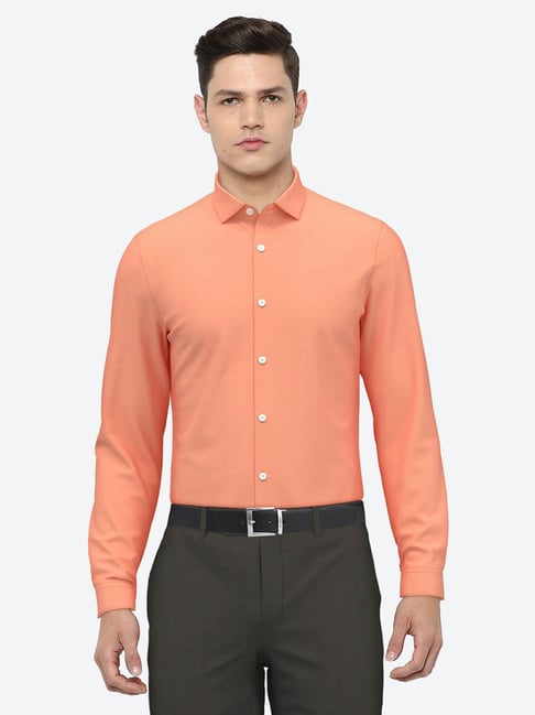 Peter England Orange Regular Fit Shirt