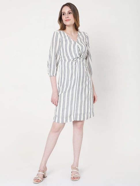 Vero Moda White Striped Shift Dress Price in India