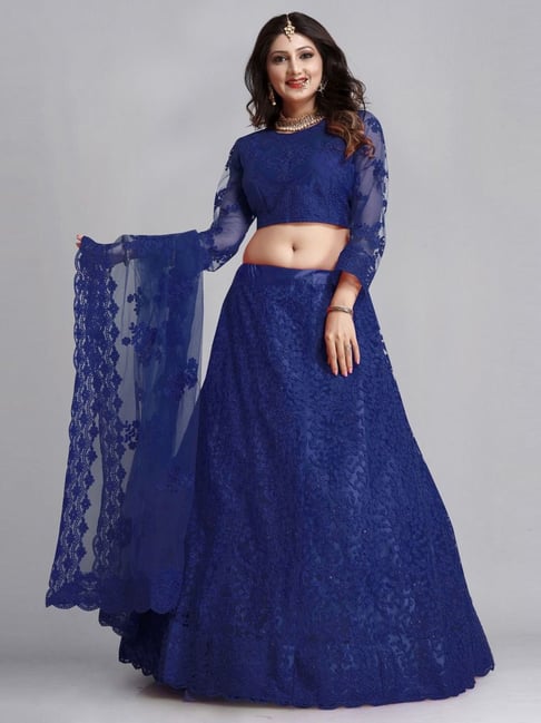 Atsevam Blue Embroidered Semi-Stitched Lehenga Choli Set With Dupatta-picture-20