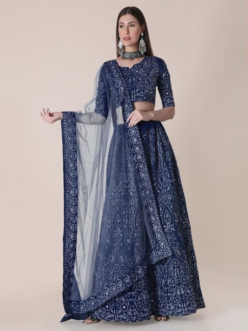 Atsevam Blue Embroidered Semi-Stitched Lehenga Choli Set With Dupatta-picture-17