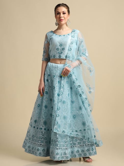 Atsevam Blue Embroidered Semi-Stitched Lehenga Choli Set With Dupatta-picture-19