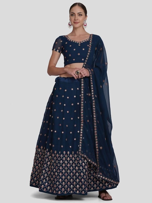 Atsevam Blue Embroidered Semi-Stitched Lehenga Choli Set With Dupatta-picture-23