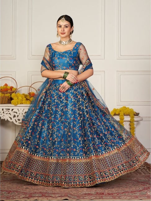 Atsevam Blue Embroidered Semi-Stitched Lehenga Choli Set With Dupatta-picture-18