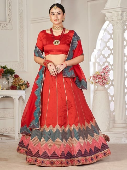 Buy Red Silken Lehenga with Silken Choli Online - Dmv10377b