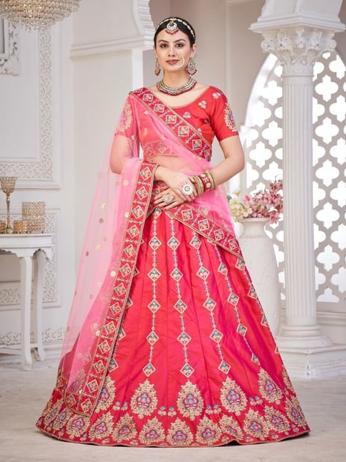 Buy FUSIONIC extraordinary blush pink heavy lucknowi Soft Net Lehenga Choli  For Women at Amazon.in