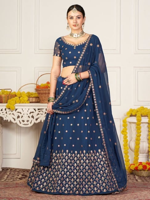 Atsevam Blue Embroidered Semi-Stitched Lehenga Choli Set With Dupatta-picture-21