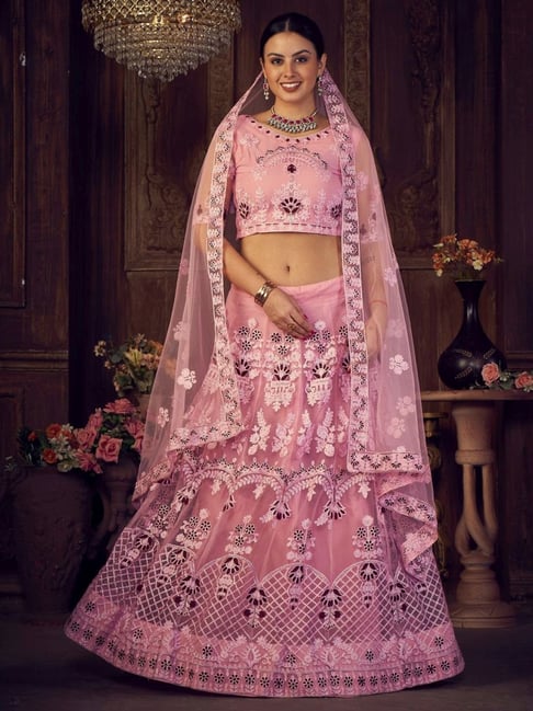Atsevam Pink Embroidered Semi-Stitched Lehenga Choli Set With Dupatta-picture-12