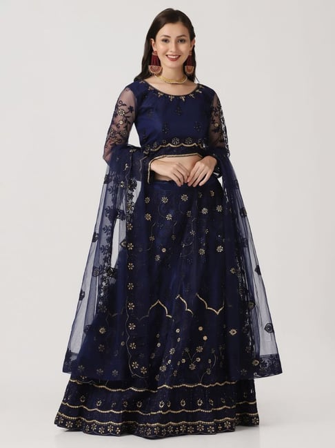 Atsevam Blue Embroidered Semi-Stitched Lehenga Choli Set With Dupatta-picture-12