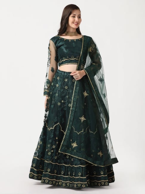 Atsevam Green Embroidered Semi-Stitched Lehenga Choli Set With Dupatta-picture-19