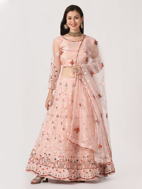 Atsevam Peach Embroidered Semi-Stitched Lehenga Choli Set With Dupatta-picture-33