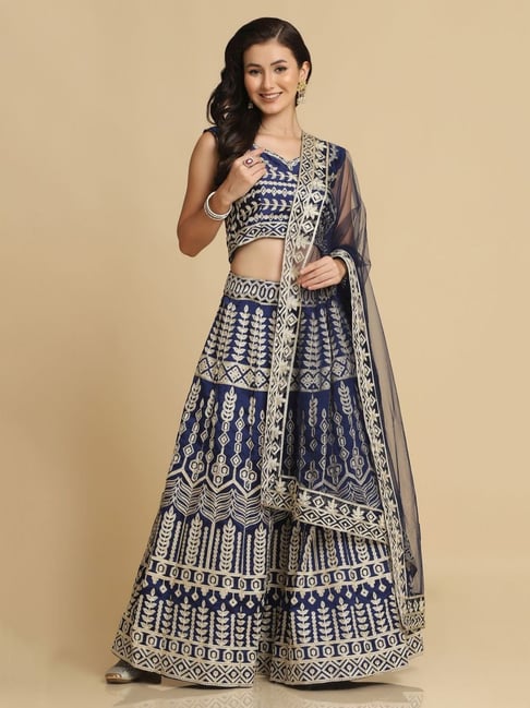Atsevam Blue Embroidered Semi-Stitched Lehenga Choli Set With Dupatta-picture-16