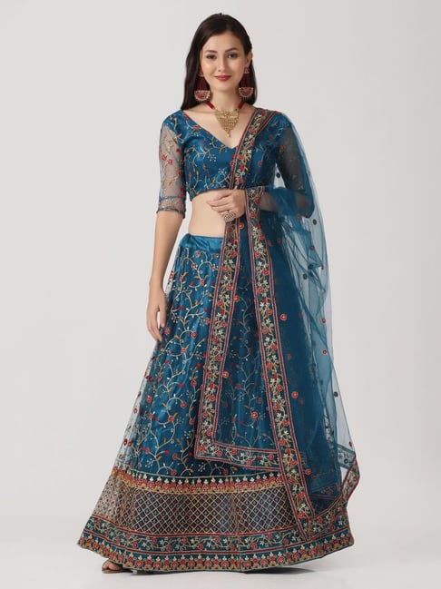 Atsevam Blue Embroidered Semi-Stitched Lehenga Choli Set With Dupatta-picture-22