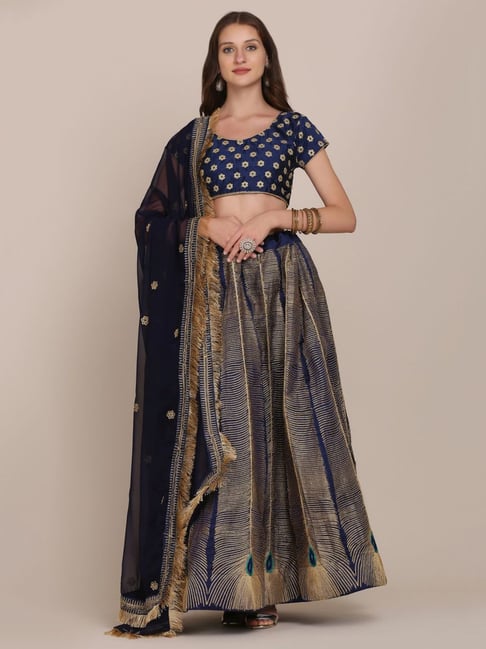 Atsevam Blue Embroidered Semi-Stitched Lehenga Choli Set With Dupatta-picture-11