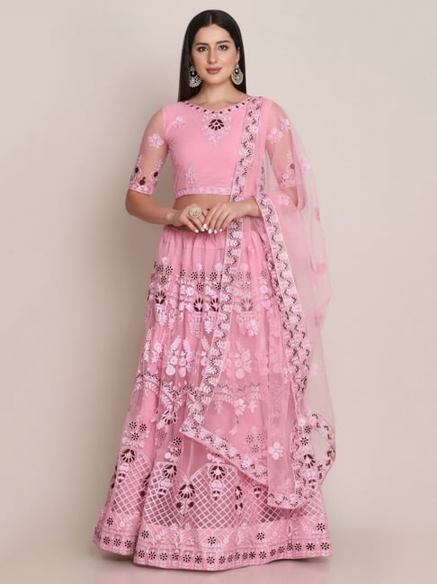 Atsevam Pink Embroidered Semi-Stitched Lehenga Choli Set With Dupatta