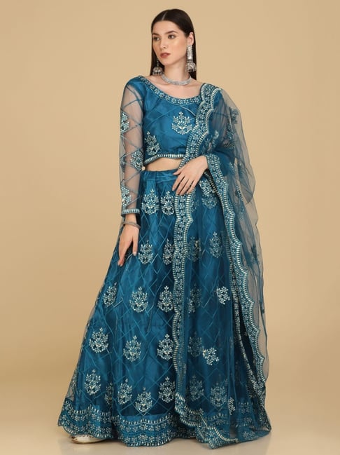 Atsevam Blue Embroidered Semi-Stitched Lehenga Choli Set With Dupatta-picture-13