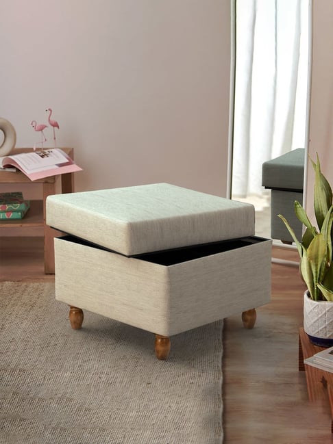 Chumbak Srilanka Grey Mango Wood Modern Trunk Storage Ottoman