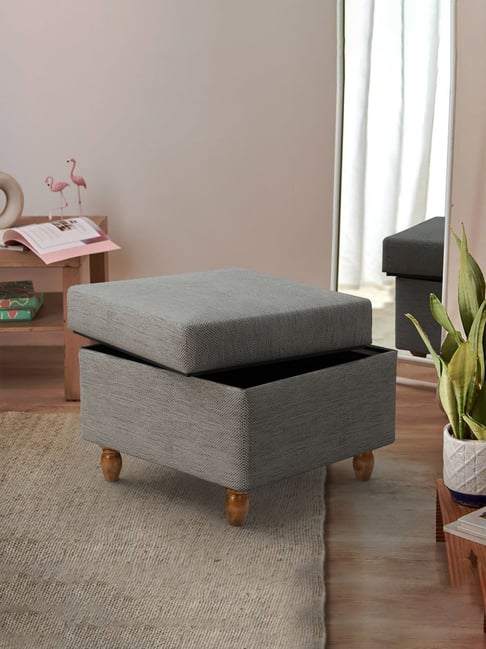 Chumbak Bangalore Grey Mango Wood Modern Trunk Storage Ottoman