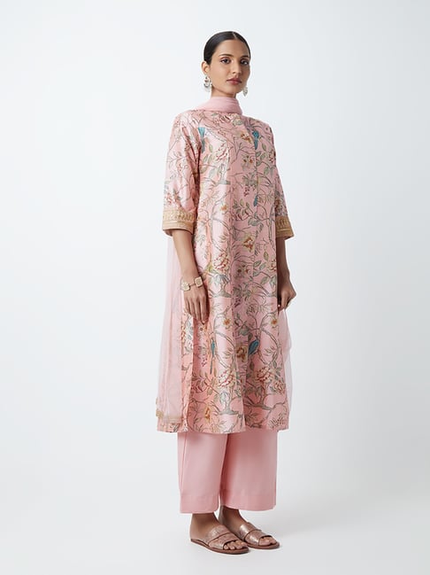 Vark by Westside Light Pink Printed Kurta, Palazzo, Dupatta Price in India