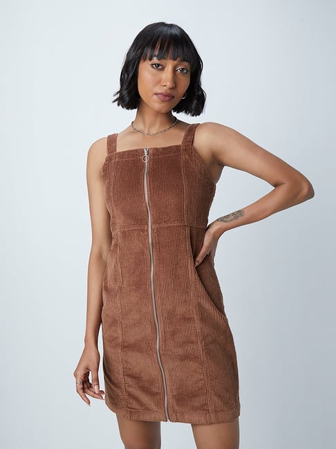 Nuon by Westside Brown Self-Textured Corduroy Dress Price in India