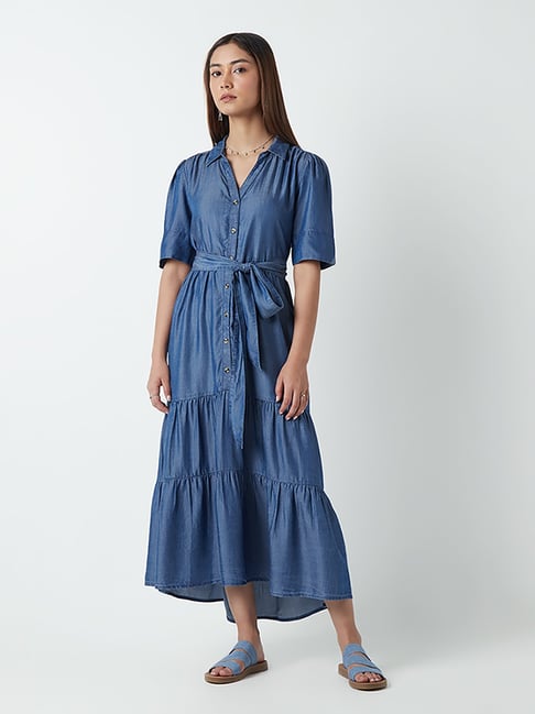 LOV by Westside Blue Chambray Dress With Belt Price in India