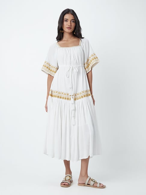 LOV by Westside Off-White Embroidered Tiered Dress Price in India